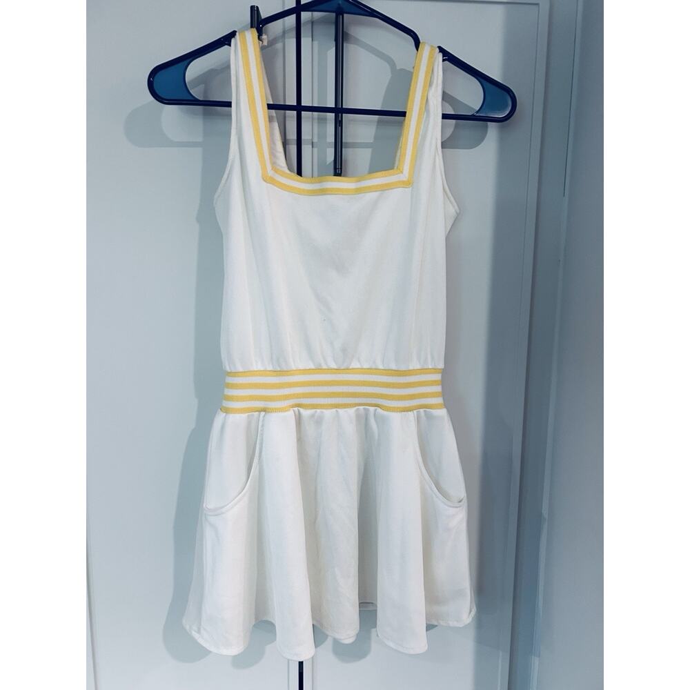 Vintage Loomtogs Tennis Whites Dress Womens S White Yellow Mini 60s Mod Pleated